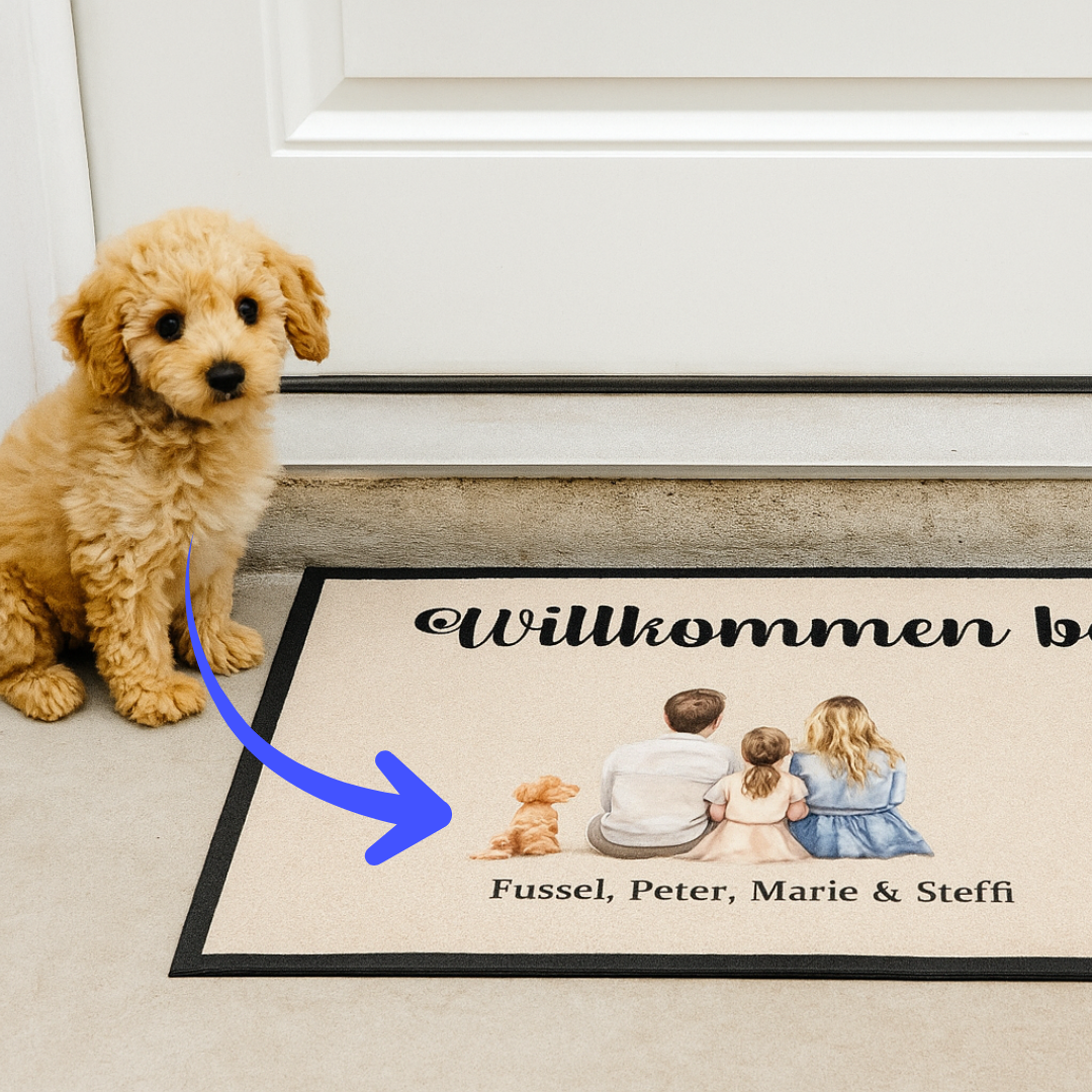 individuelle-fussmatte-mit-hund-und-familie