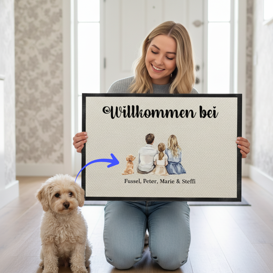 individuelle-fussmatte-mit-hund-und-familie