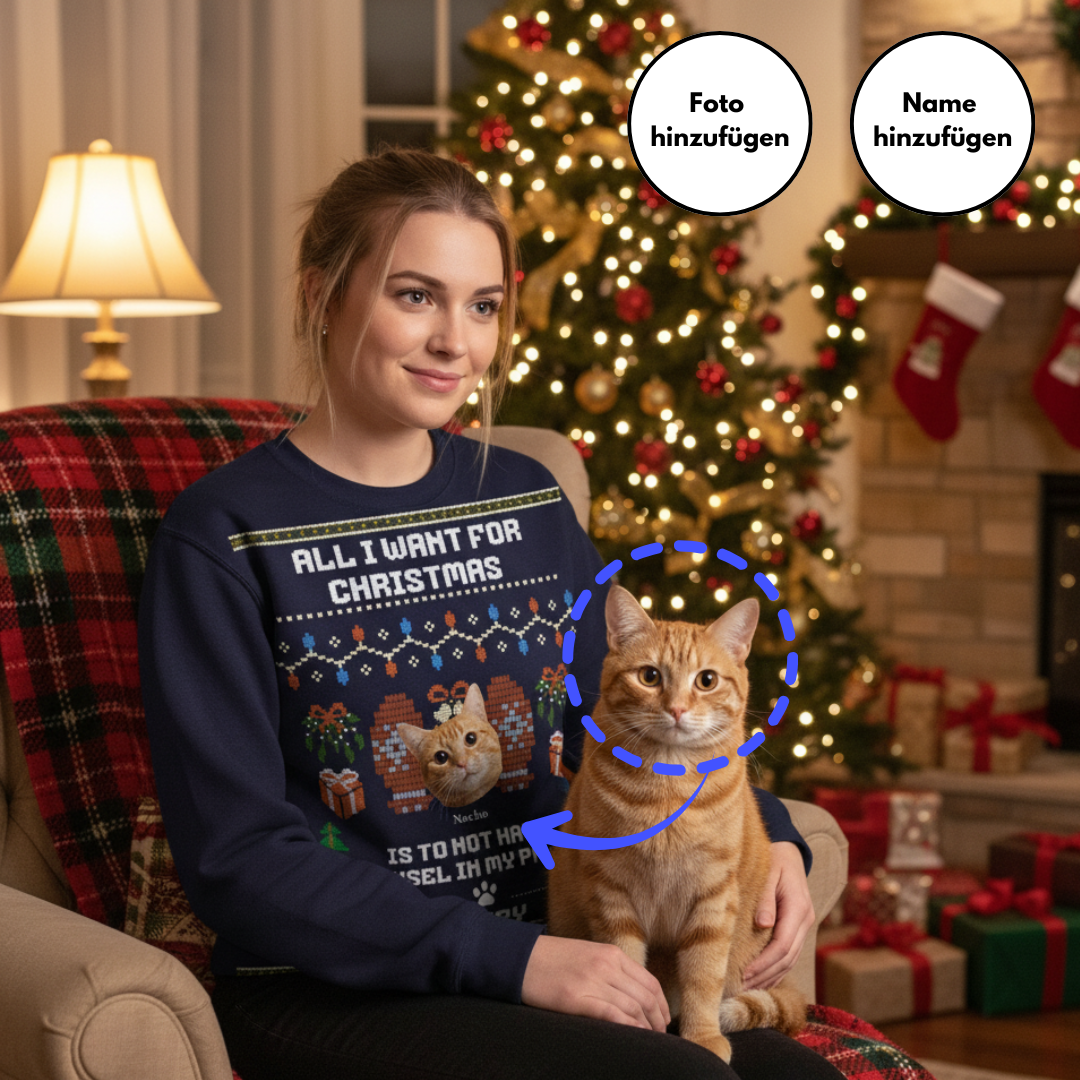 Christmas Sweater & Weihnachtspullover mit deiner Katze oder deinem Haustier (mit Face Cutout)