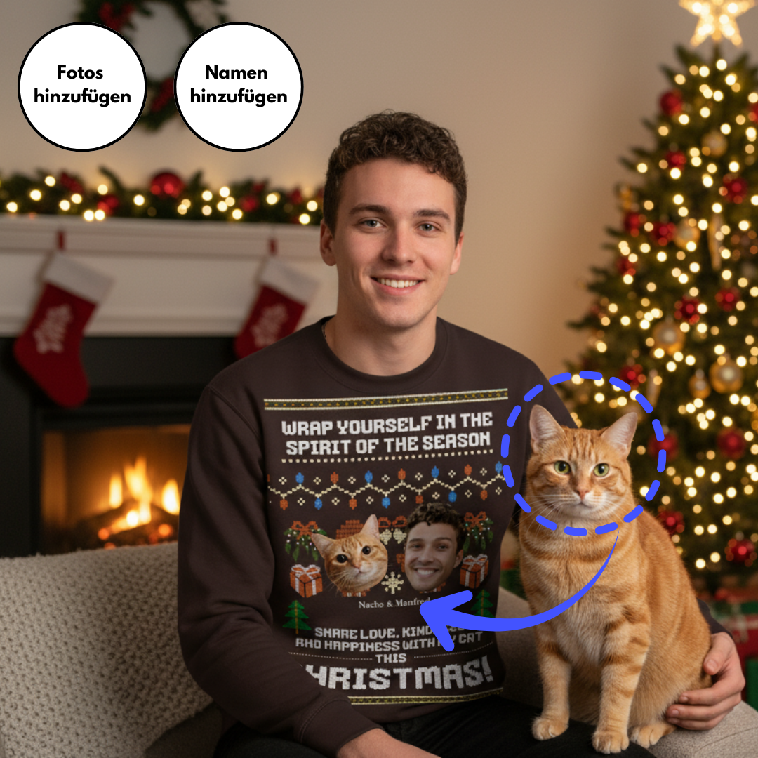 Christmas Sweater & Weihnachtspullover mit deiner Katze oder deinem Haustier (mit Face Cutout)