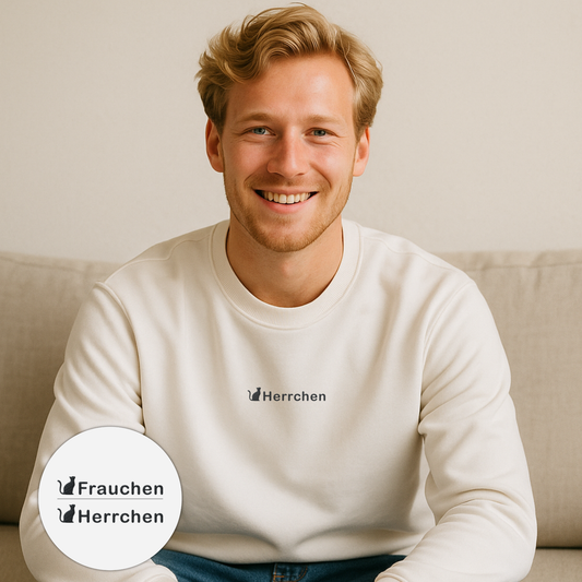 Pullover mit bestickt mit Katze und Statement Spruch "Herrchen"