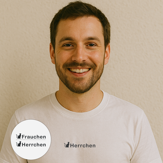 Besticktes T-Shirt mit Katze und Statement Spruch "Herrchen"