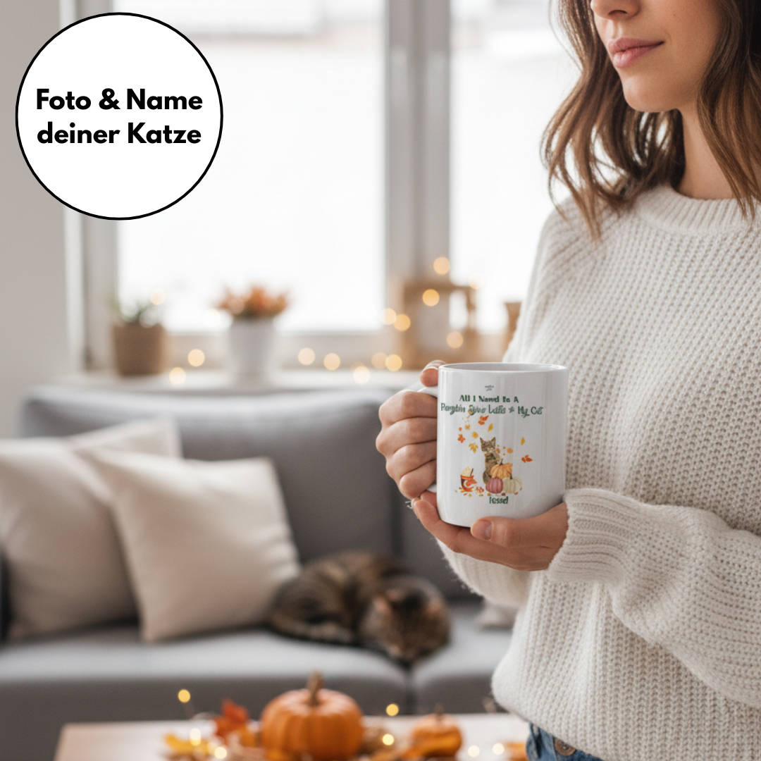 Pumpkin Spice Latte - Keramiktasse matt personalisierbar mit Katze