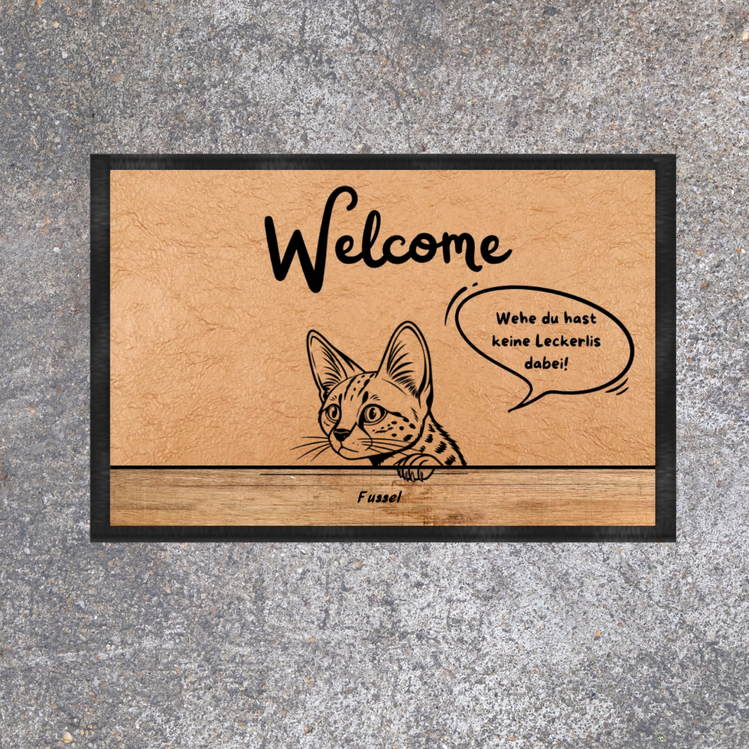 Fußmatte "Welcome" mit personalisierbarer Clipart-Katze