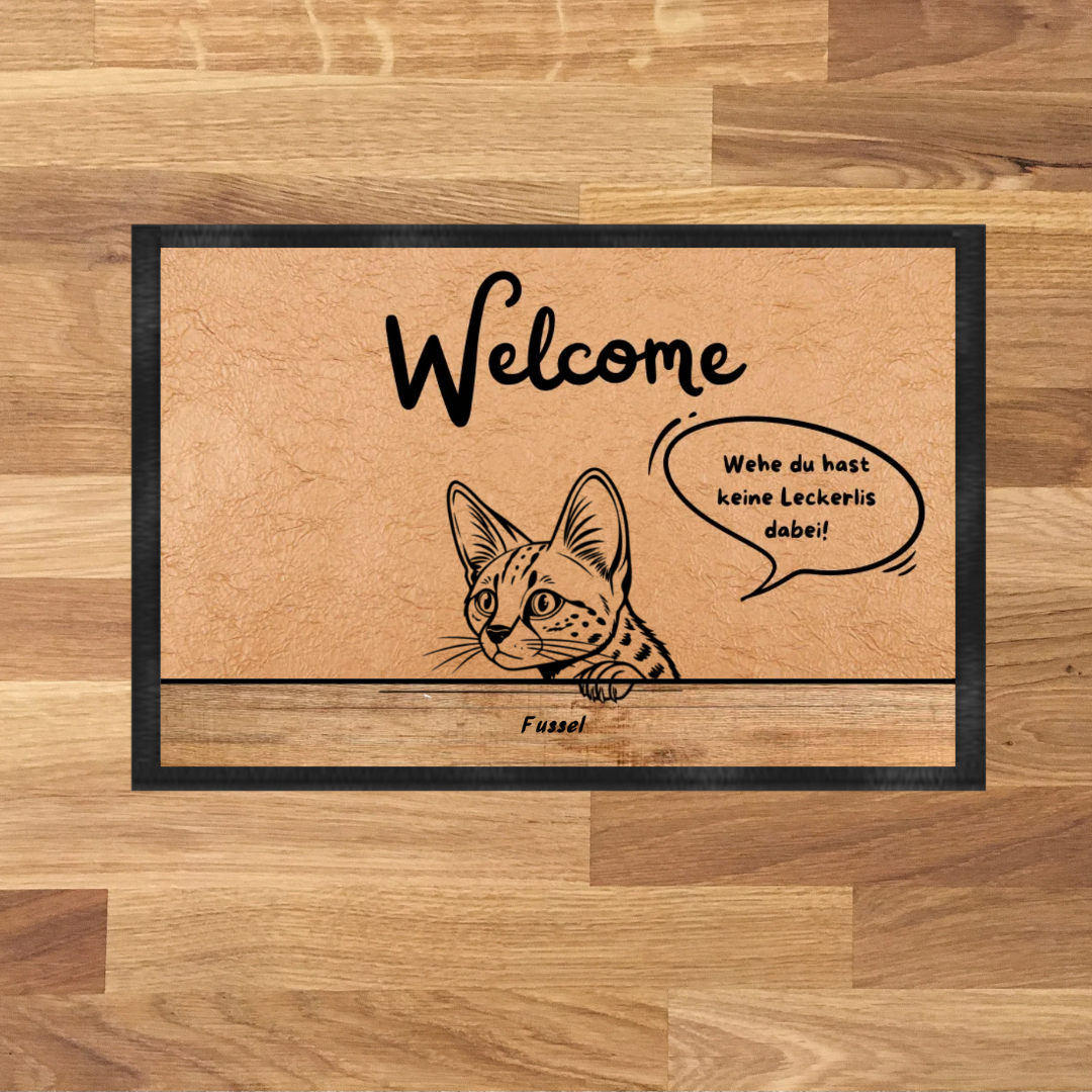 Fußmatte "Welcome" mit personalisierbarer Clipart-Katze