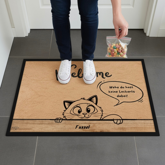 Fußmatte "Welcome" mit personalisierbarer Clipart-Katze
