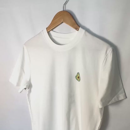 t shirt mit katze und avocado auf der rückseite und lustigem spruch "enjoy the avocato" 