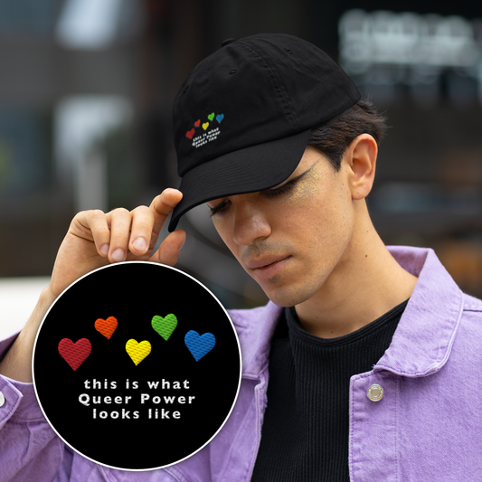 Pride Cap mit Herzen in den Farben des Regenbogens & Statement Spruch