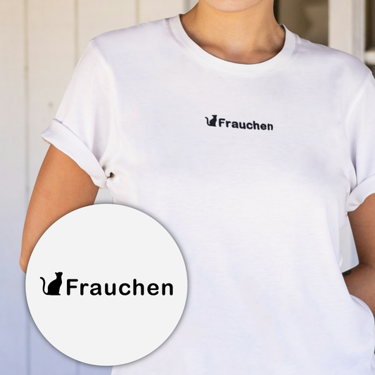 Besticktes T-Shirt mit Katze & Statement "Frauchen"