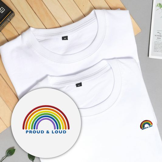 Liebevoll besticktes T-Shirt Regenbogen Pride Kollektion "Proud & Loud"