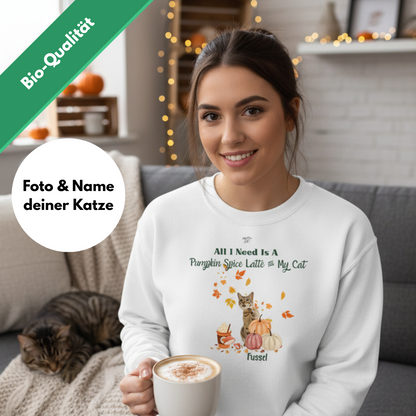 Pumpkin Spice Latte - Unisex Sweatshirt personalisierbar mit Katze in Bio-Qualität