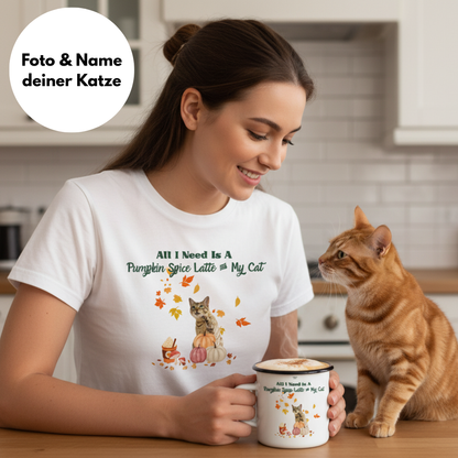 Emailletasse Pumpkin Spice Latte personalisierbar mit Katze