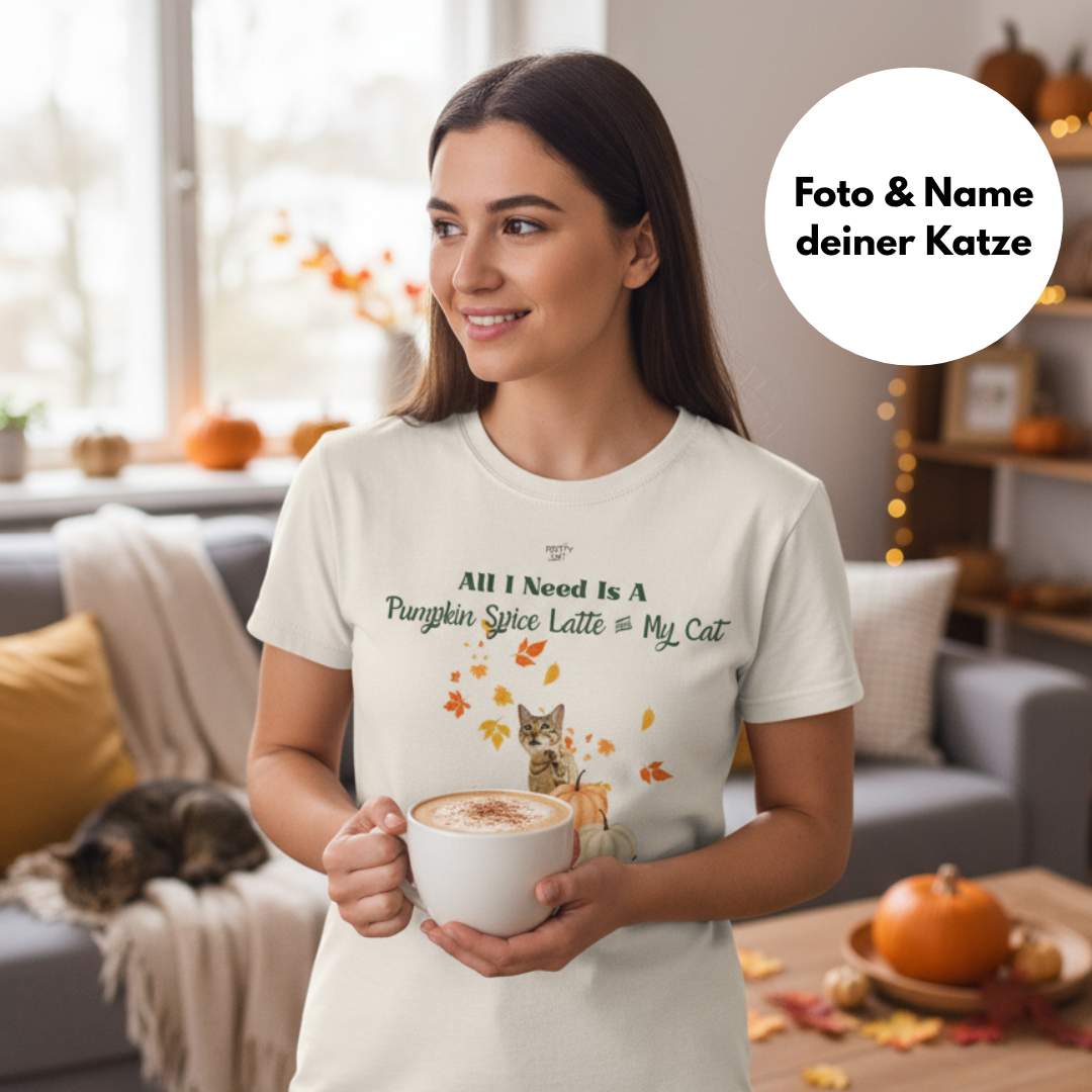 Pumpkin Spice Latte - Unisex T-Shirt personalisierbar mit Katze
