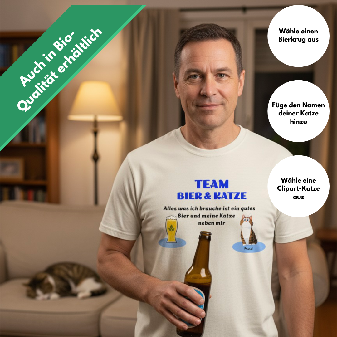 Team Bier & Katze - Personalisierbares Unisex T-Shirt in Bio-Qualität