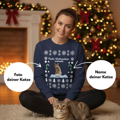 Christmas Sweater mit weihnachtlichem Muster - Personalisierbar mit Katze