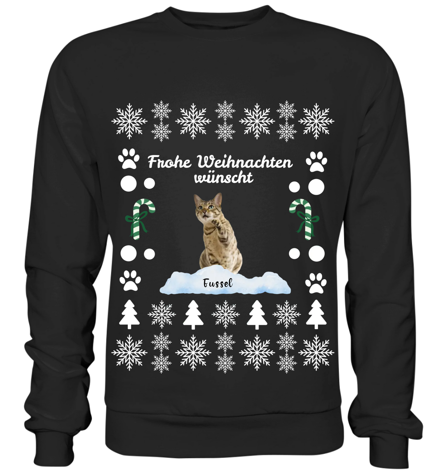 Christmas Sweater mit weihnachtlichem Muster - Personalisierbar mit Katze