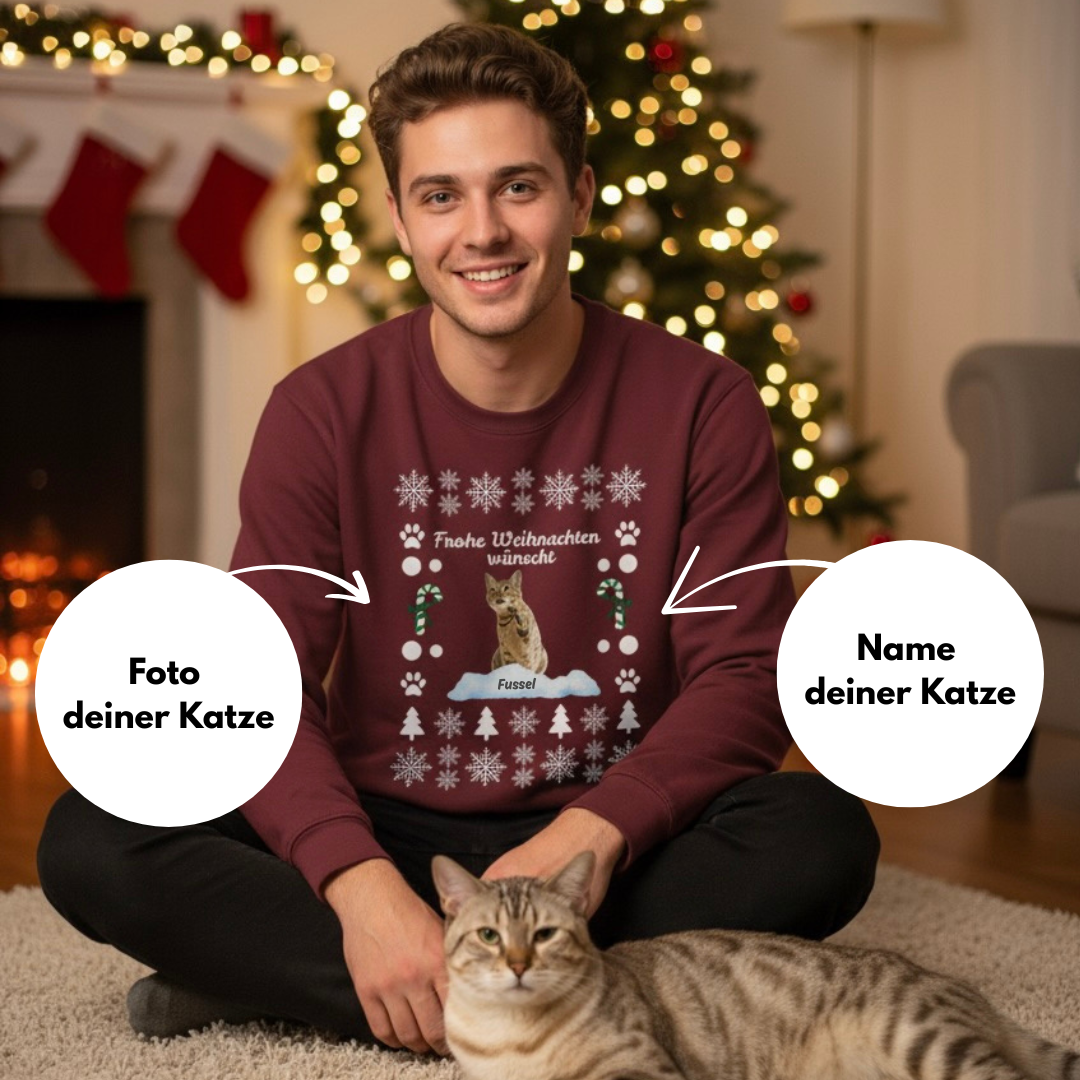 Christmas Sweater mit weihnachtlichem Muster - Personalisierbar mit Katze