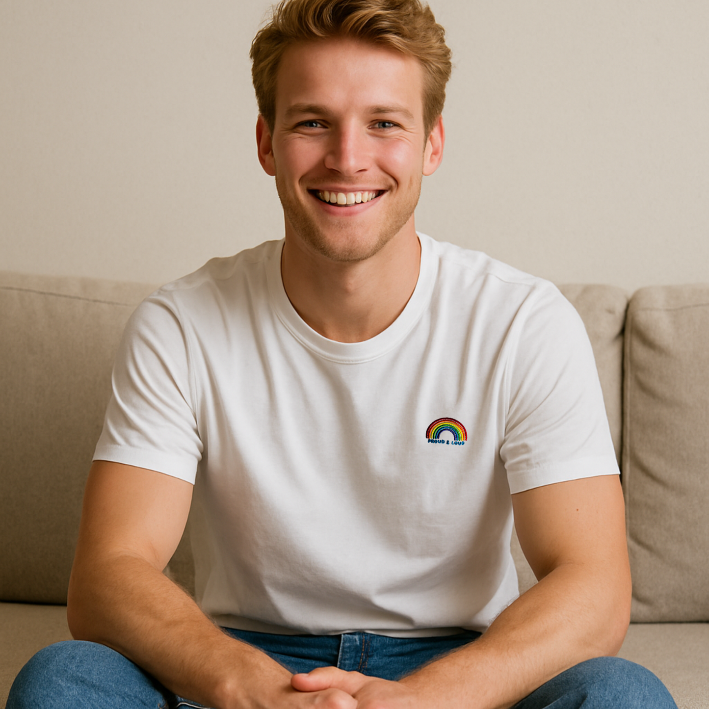 Liebevoll besticktes T-Shirt Regenbogen Pride Kollektion "Proud & Loud"