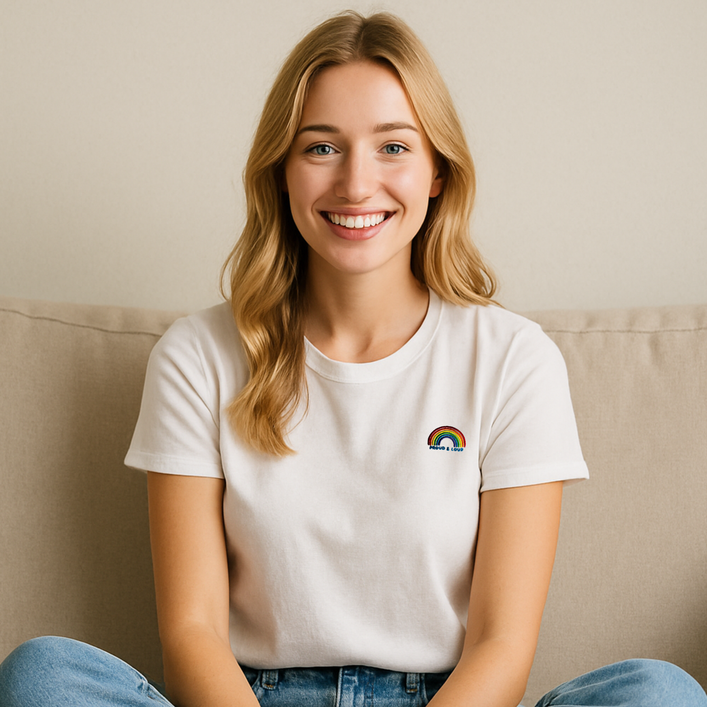 Liebevoll besticktes T-Shirt Regenbogen Pride Kollektion "Proud & Loud"